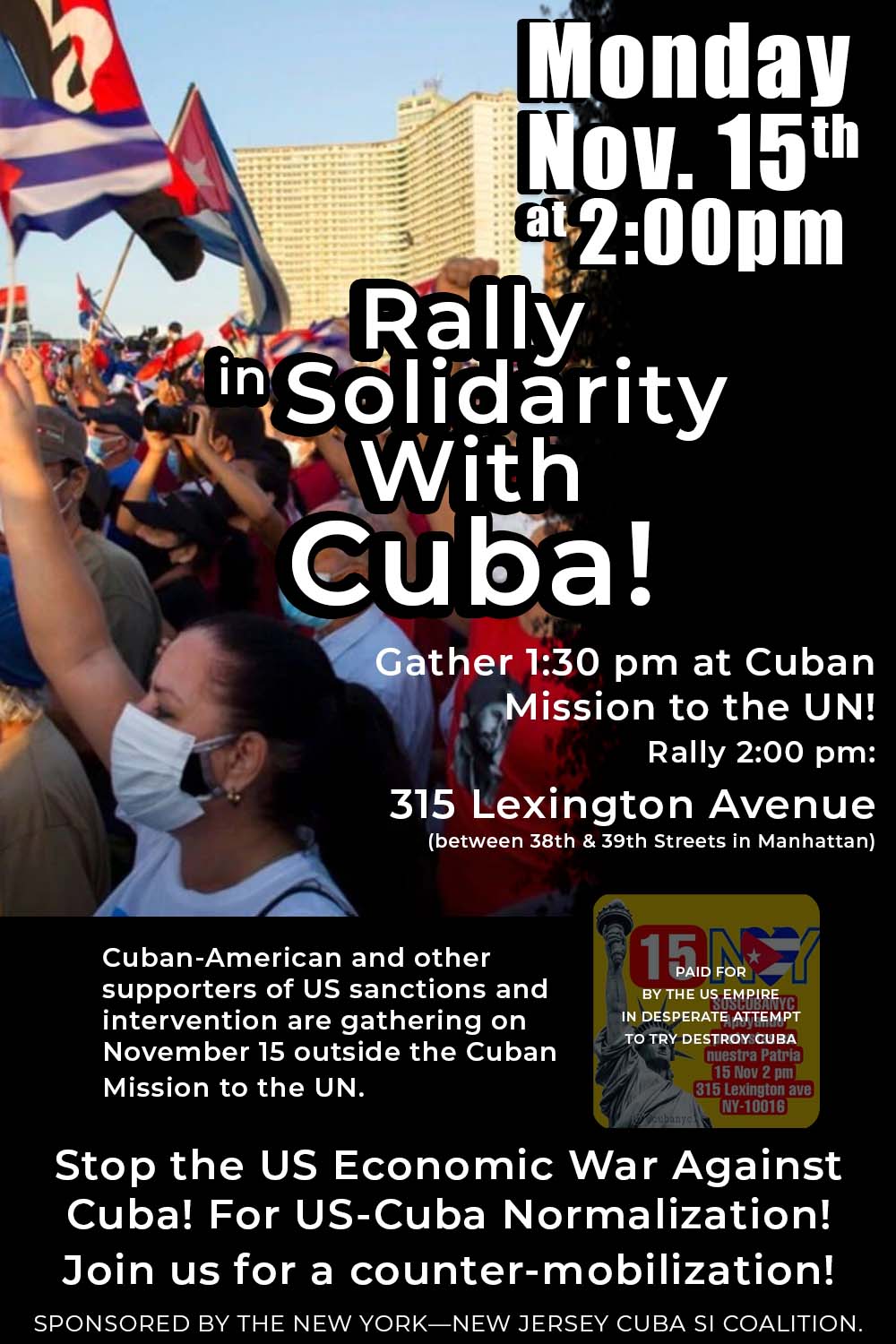 RALLY IN SOLIDARITY WITH CUBA! - MONDAY, NOV.15TH AT 2:00PM