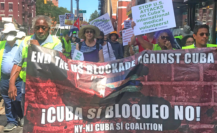 RALLY PROTEST IN NYC DEFENDING CUBA AGAINS US IMPERIALISM