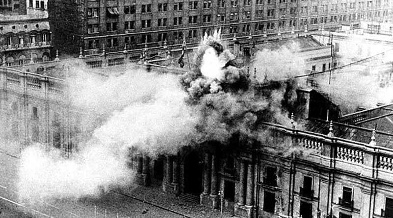 The presidental palace in Chile being bombed by fascists backed by the United States