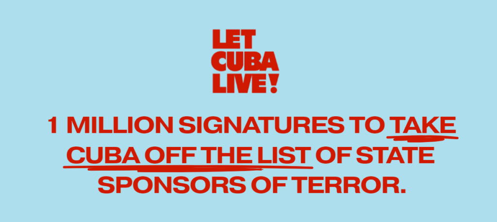 Blue banner that reads LET CUBA LIVE!